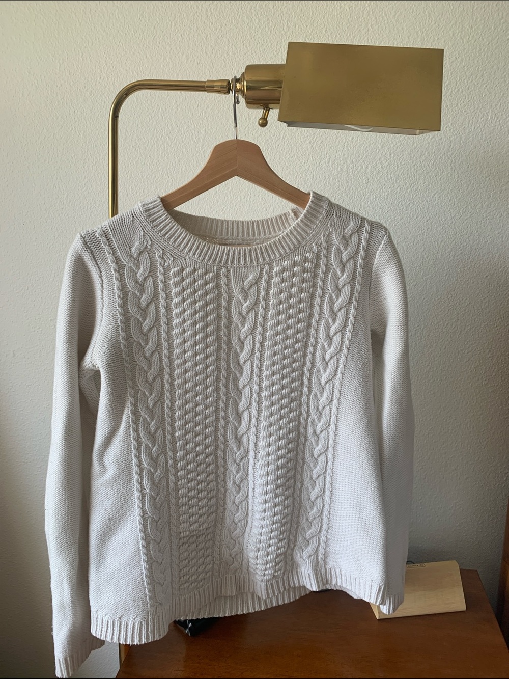 I Crew cream cotton, wool, poly blend fisherman-style sweater